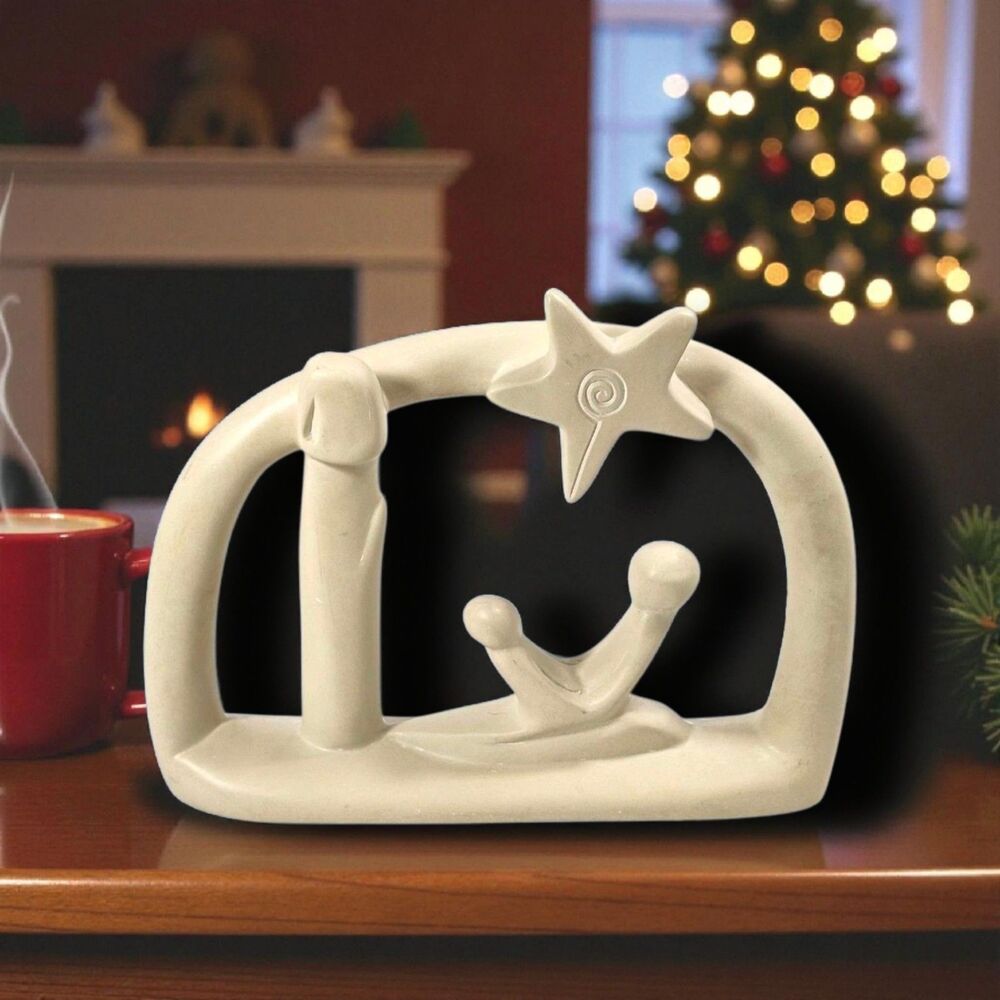Hand Carved Kenyan Soapstone Nativity Scene Minimalist Modern Holy Family Christ